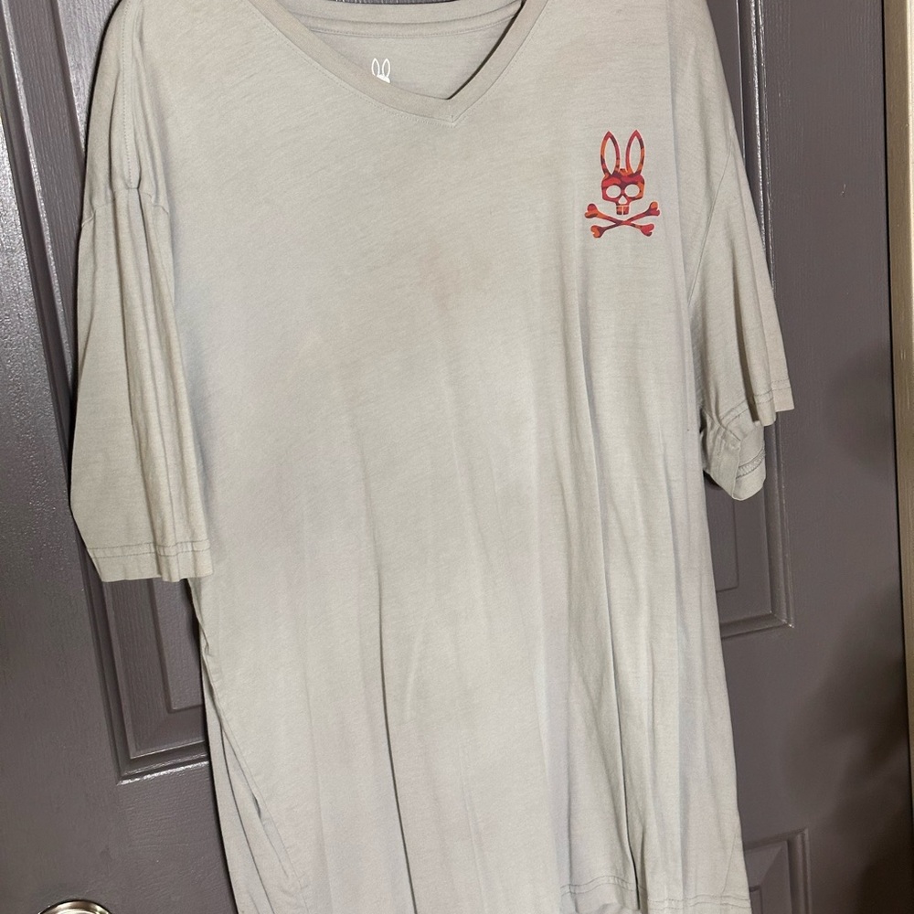 Psycho Bunny Light Gray V-Neck Tee with Red Logo